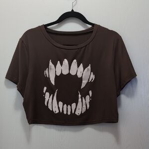 ROMWE Brown Top with White Stitching